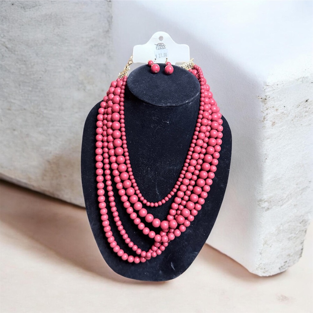 Women's  Vintage Erica LyonsMulti-Strand Burnt Orange BeadsNecklace and Earrings
